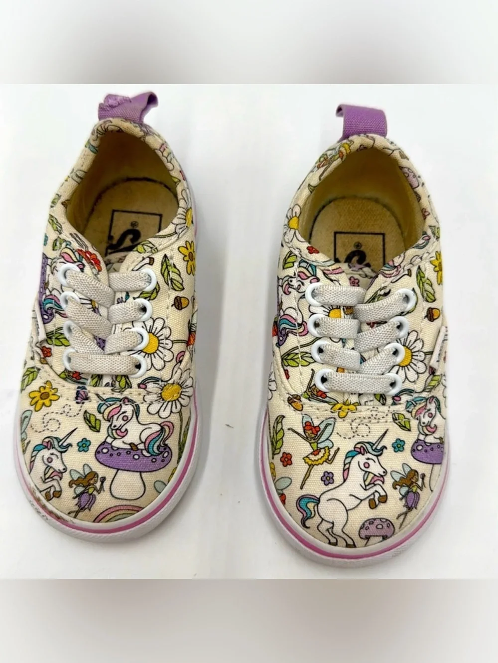 VANS Girls Authentic Skate Shoes Unicorn & Fairy Print White/Pink Size 6